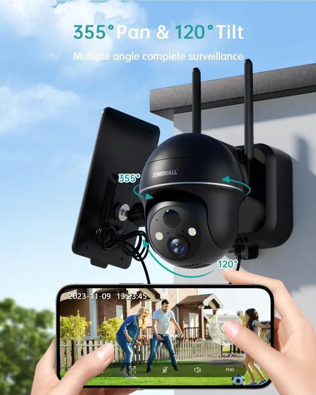 Alt view image 2 of 7 - ZUMIMALL Solar Security Cameras Wireless Outdoor with 360° PTZ, 2 Packs Solar Powered Cameras for Home Security, 128GB SD Card Double- Perfect Storage Solution for Security Cameras