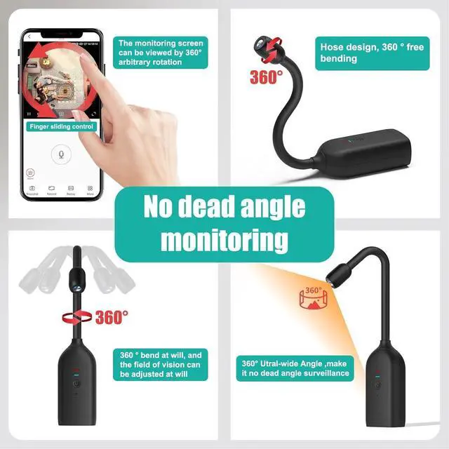 Alt view image 4 of 7 - Camera Hidden, 360 Degree Panoramic Lens Mini Security Camera Two Way Intercom, 2000mAh Flexible Setup for Toddler Garage Yard Remote Playback Night