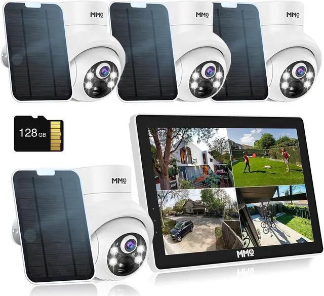Main image of Gadpiparty Solar Security Camera System Outdoor with 10in LCD Monitor,4-Cam Kit Wireless, Battery Powered Cameras for Home Security with 128GB,PIR Detection,360° View, 2.5K Color Night Vision, No Sub