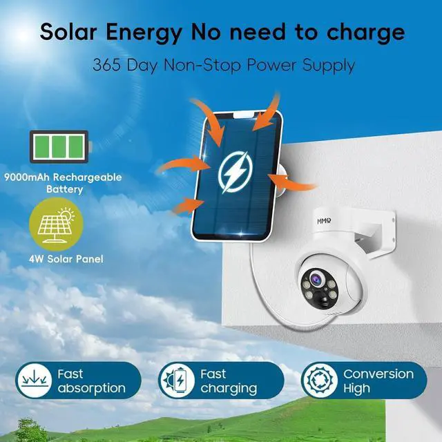 Alt view image 2 of 7 - Gadpiparty Solar Security Camera System Outdoor with 10in LCD Monitor,4-Cam Kit Wireless, Battery Powered Cameras for Home Security with 128GB,PIR Detection,360° View, 2.5K Color Night Vision, No Sub