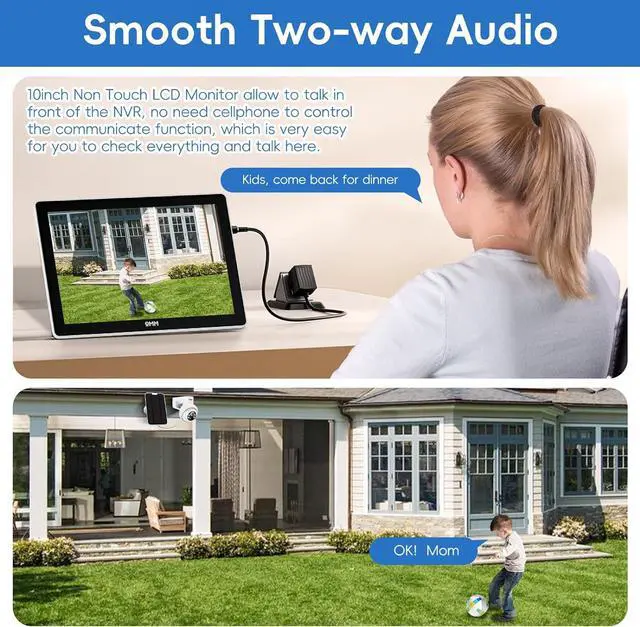 Alt view image 6 of 7 - Gadpiparty Solar Security Camera System Outdoor with 10in LCD Monitor,4-Cam Kit Wireless, Battery Powered Cameras for Home Security with 128GB,PIR Detection,360° View, 2.5K Color Night Vision, No Sub