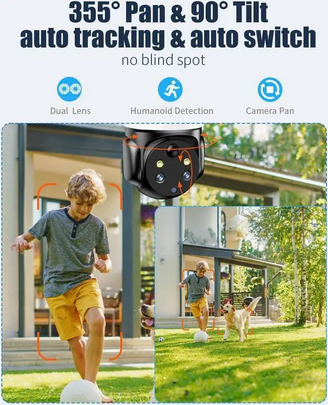 Alt view image 6 of 7 - Dual Camera for Home Security, 2K 4MP Security Camera System, Security Camera Wireless Outdoor, 355° Pan & 90° Tilt, 8W High-Performance Solar Panel, Color Night Vision.