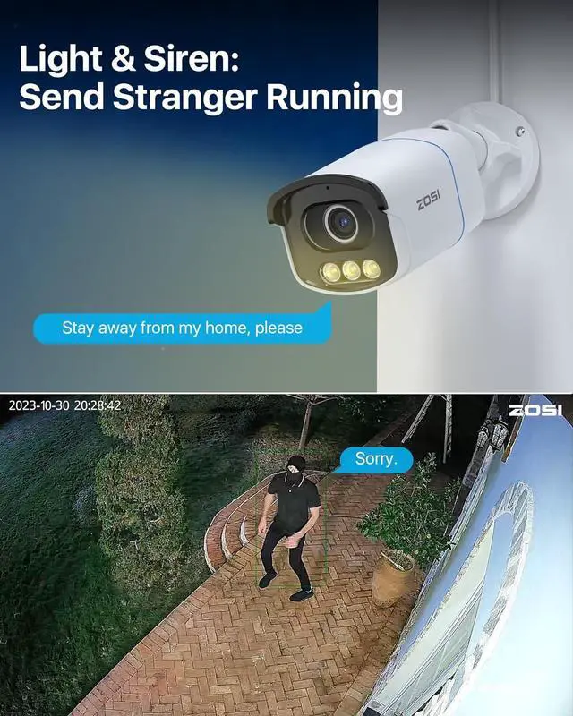 Alt view image 6 of 7 - ZOSI C186 5MP 3K Aurora Lux True Color Night Vision PoE IP Security Camera Outdoor, F1.0 Large Aperture, 1/1.79" Image Sensor, Smart Warm Light, Human Vehicle Detect, Spotlight Siren Alarm, 2-Way Talk