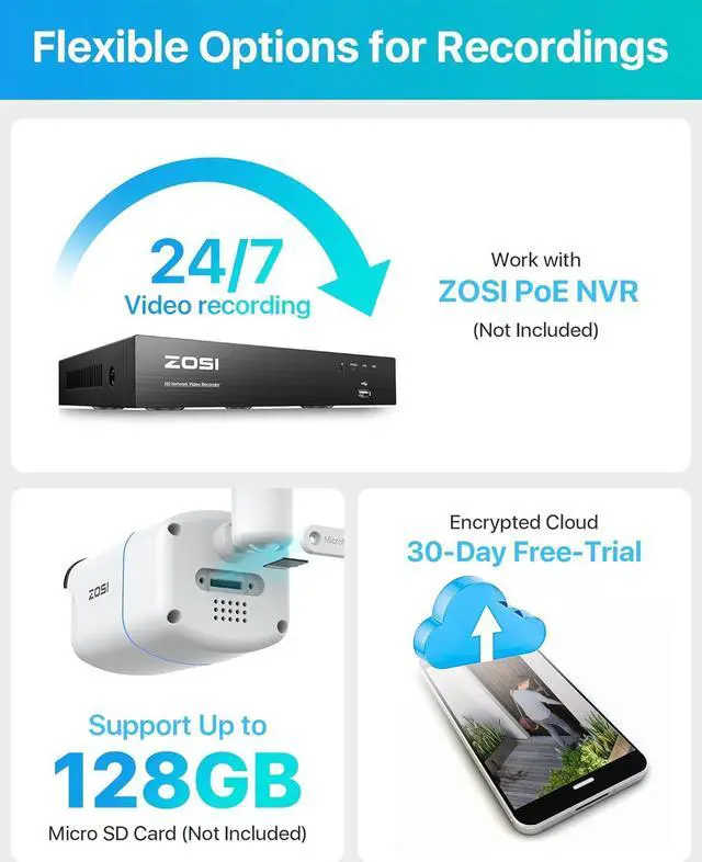 Alt view image 7 of 7 - ZOSI C186 5MP 3K Aurora Lux True Color Night Vision PoE IP Security Camera Outdoor, F1.0 Large Aperture, 1/1.79" Image Sensor, Smart Warm Light, Human Vehicle Detect, Spotlight Siren Alarm, 2-Way Talk