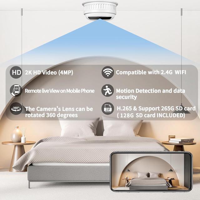 Alt view image 2 of 7 - Hidden Camera-Smoke Detector Camera- 2K HD Wireless Camera-Nanny Cam-for Home/Office/Baby/Pet,Built-in 128GB SD Card