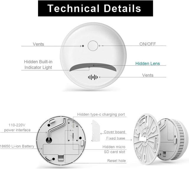 Alt view image 7 of 7 - Hidden Camera-Smoke Detector Camera- 2K HD Wireless Camera-Nanny Cam-for Home/Office/Baby/Pet,Built-in 128GB SD Card