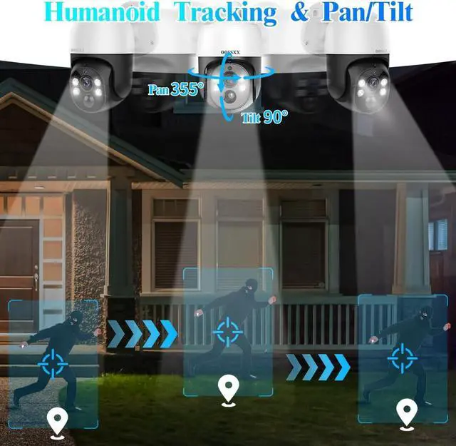 Alt view image 3 of 7 - Gadpiparty Auto Tracking 4K 2-Way Audio PTZ PoE Outdoor Wired Security Cameras System Home Wired Cameras Video Surveillance DVR Kit