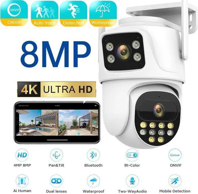 Alt view image 2 of 7 - 8MP Wireless Security Cameras PTZ WiFi Camera Outdoor Dual Lens Dual Screen 4K Surveillance Camera Smart Auto Tracking Night Vision CCTV IP Camera (Size : 4MP NO SD Card)