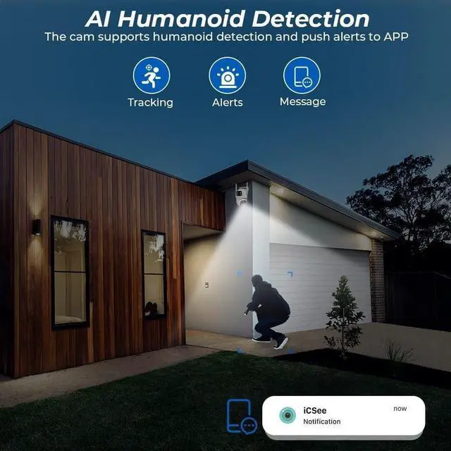 Alt view image 3 of 7 - 8MP Wireless Security Cameras PTZ WiFi Camera Outdoor Dual Lens Dual Screen 4K Surveillance Camera Smart Auto Tracking Night Vision CCTV IP Camera (Size : 4MP NO SD Card)