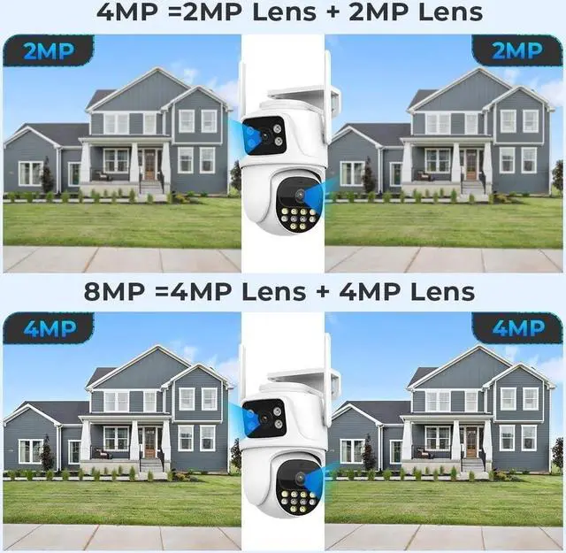 Alt view image 4 of 7 - 8MP Wireless Security Cameras PTZ WiFi Camera Outdoor Dual Lens Dual Screen 4K Surveillance Camera Smart Auto Tracking Night Vision CCTV IP Camera (Size : 4MP NO SD Card)