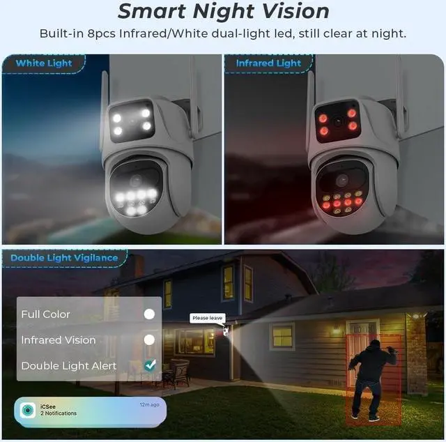 Alt view image 7 of 7 - 8MP Wireless Security Cameras PTZ WiFi Camera Outdoor Dual Lens Dual Screen 4K Surveillance Camera Smart Auto Tracking Night Vision CCTV IP Camera (Size : 4MP NO SD Card)