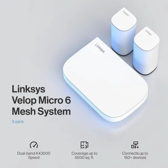 Alt view image 2 of 7 - Linksys Multi-gig Micro Mesh WiFi 6 System | Connect 100+ Devices | Up to 5,000 Sq Ft | Speeds of up to 3.0 Gbps | 3Pk | No App Required | 2024 Release
