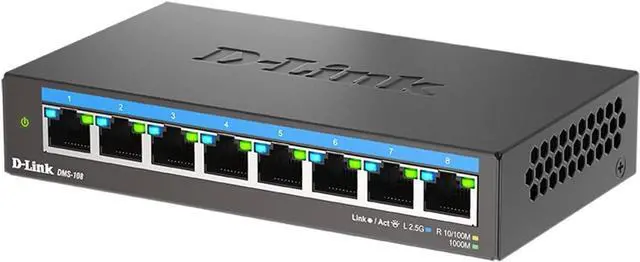 Alt view image 7 of 7 - D-Link 8-Port 2.5GB Unmanaged Gaming Switch with 8 x 2.5G - Multi-Gig, Network, Fanless, Plug & Play (DMS-108),Black