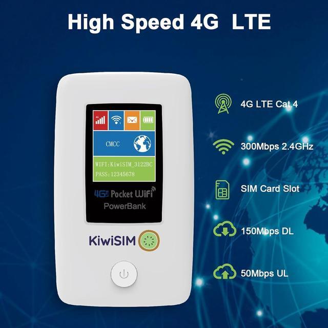 Alt view image 2 of 7 - 4G LTE Portable Mobile Hotspot WiFi - Pocket WiFi with 1GB Data, Hotspot Router & Power Bank 6000mAh, No Contract or SIM Card Required,10 Connected Devices, Ideal for Travel in The US & Europe