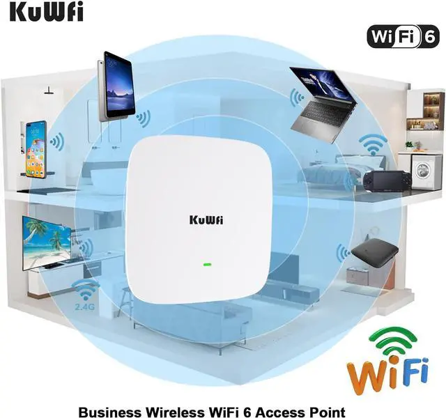 Alt view image 3 of 7 - KuWFi WiFi 6 Extender 2.4G&5.8G Long-Range Repeater AX1800 WiFi 6 Indoor Ceiling-Mounted AP Router 48V PoE Powered 1800Mbps High Speed for House, Office, Apartment