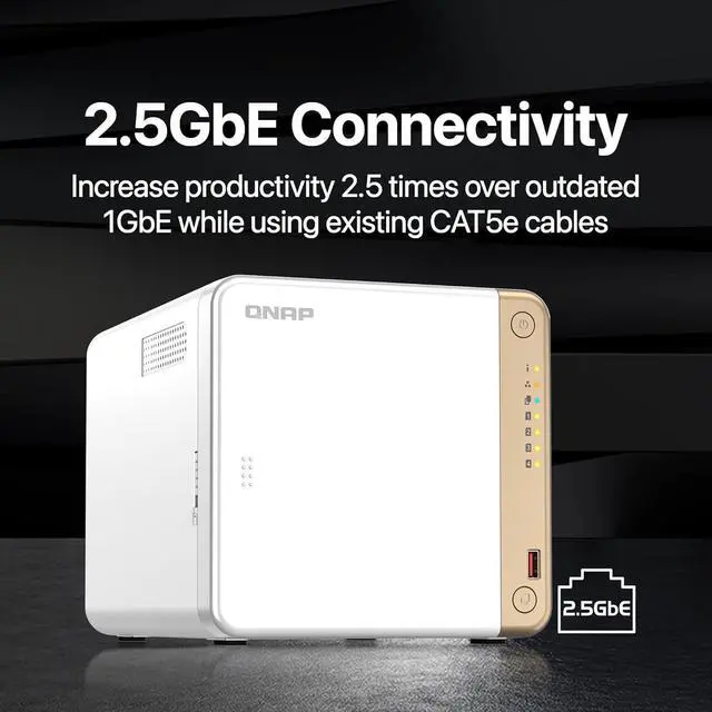 Alt view image 2 of 7 - QNAP TS-462-4G-US 4 Bay Multimedia Desktop NAS with Intel Celeron Dual-core Processor with M.2 PCIe Slots and PCIe expandability and 2.5GbE (2.5G/1G/100M) Network Connectivity (Diskless)