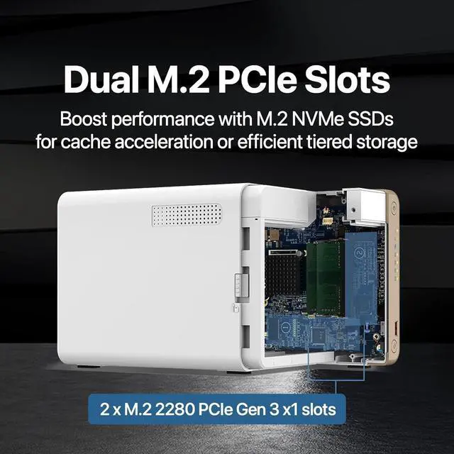 Alt view image 3 of 7 - QNAP TS-462-4G-US 4 Bay Multimedia Desktop NAS with Intel Celeron Dual-core Processor with M.2 PCIe Slots and PCIe expandability and 2.5GbE (2.5G/1G/100M) Network Connectivity (Diskless)