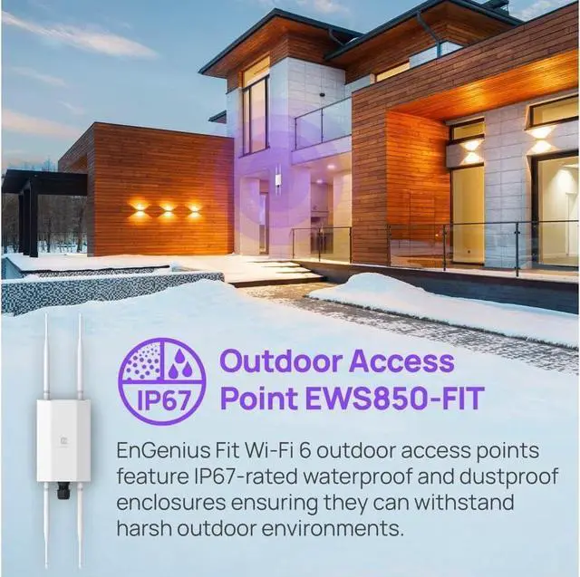 Alt view image 5 of 5 - EnGenius Fit EWS850-FIT Outdoor Wi-Fi 6 Access Point  Dual-Band 11ax 2x2, 1.8Gbps Speed, IP67 Weatherproof, 2.5GbE PoE+ Port, 802.3af/48V PoE, Cloud or Local Managed for SMB Networks