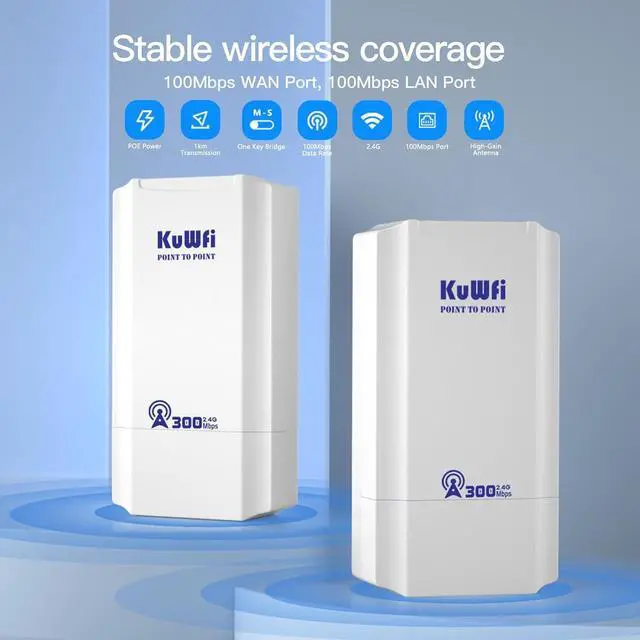 Alt view image 3 of 7 - KuWFi 2.4G 300Mbps Network Wireless Ethernet Bridge, Outdoor CPE WiFi Point to Point Wireless Access Point Internet Bridge 1KM Long Range Distance Solution for Extend starlink Router Signal 2-Packs