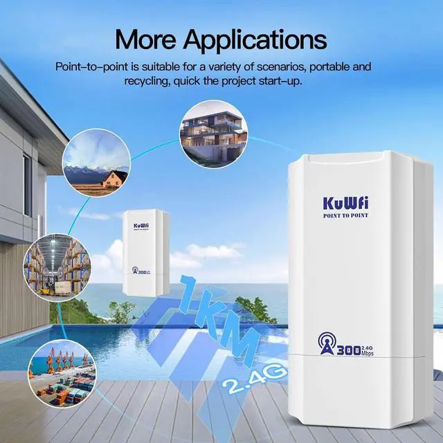 Alt view image 7 of 7 - KuWFi 2.4G 300Mbps Network Wireless Ethernet Bridge, Outdoor CPE WiFi Point to Point Wireless Access Point Internet Bridge 1KM Long Range Distance Solution for Extend starlink Router Signal 2-Packs