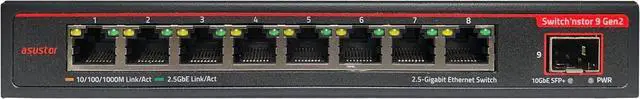 Alt view image 5 of 5 - Asustor Switch'nstor 9 Gen 2 ASW209X, 9 Port Unmanaged Ethernet Switch, 1 x 10GbE, 8 x 2.5GbE Multigig Switch, Plug & Play, Desktop/Wall Mount