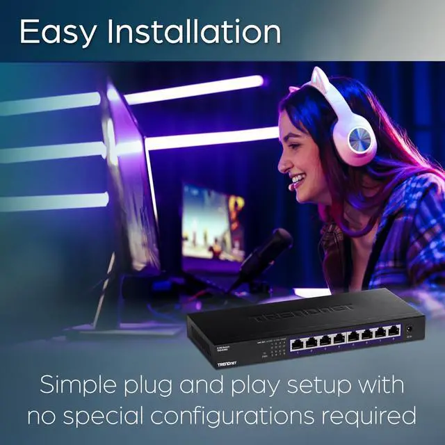 Alt view image 5 of 7 - TRENDnet 8-Port 2.5Gb Multi-Gigabit Unmanaged Gaming Switch, TEG-S380, 8 x 2.5GBASE-T Ports, 25Gbps Switching Capacity, Ethernet Splitter, NDAA & TAA Compliant, Fanless, Lifetime Protection, Black