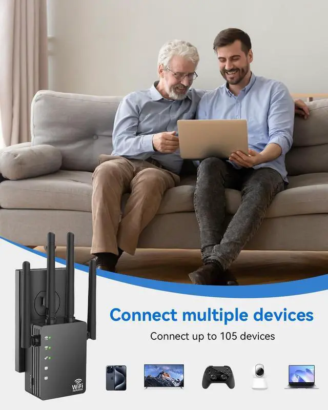 Alt view image 2 of 7 - Dual Band 5GHz/2.4GHz WiFi Extender, WiFi Booster, WiFi Extender Signal Booster, Covers 12880 Sq.ft, Supports 105 Devices, Wireless Signal Booster for Home