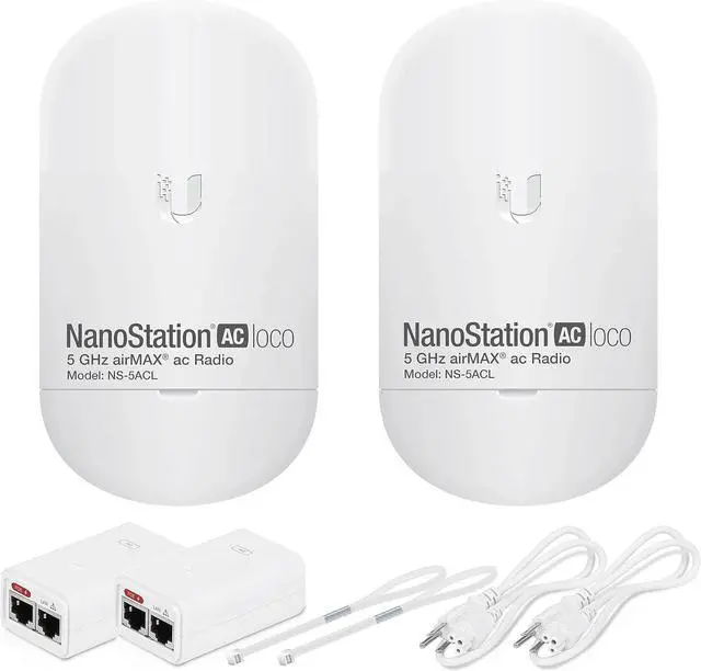 Alt view image 2 of 7 - Wireless Bridge Ubiquiti LOCO5AC PRE-CONFIGURED, Bundle of 2 Nanostation LOCO 5AC, 2 Poles Kit and 4 CAT 8 Cable 6FT, Point to Point Outdoor WiFi Bridge, Plugh and Play, 5GHz, 450+Mbps, 10+km