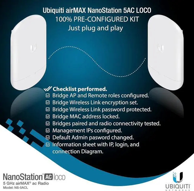 Alt view image 5 of 7 - Wireless Bridge Ubiquiti LOCO5AC PRE-CONFIGURED, Bundle of 2 Nanostation LOCO 5AC, 2 Poles Kit and 4 CAT 8 Cable 6FT, Point to Point Outdoor WiFi Bridge, Plugh and Play, 5GHz, 450+Mbps, 10+km