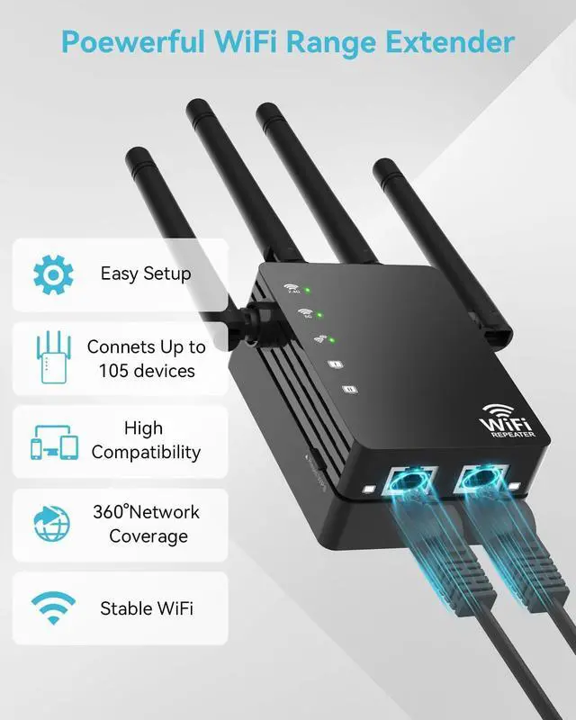 Alt view image 6 of 7 - 12880 Sq.Ft Range WiFi Extender Signal Booster Dual Band 5GHz/2.4GHz, 105-Device Compatibility, Simple Installation, WiFi Extender