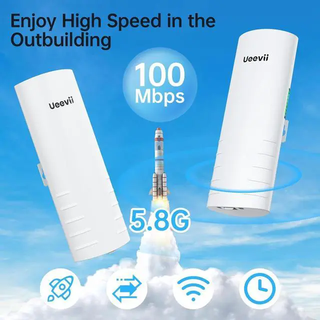 Alt view image 2 of 7 - Wireless Bridge Outdoor with 2 Bracket: UeeVii CPE452 Point to Point 5.8G Long Range WiFi CPE - Work with Starlink - Extend Network to Shop Barn Garage, with 14DBi Antenna 24V PoE 2 LAN Port 2Pcs