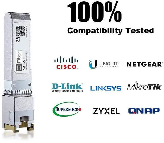Alt view image 6 of 7 - H!Fiber 10 Pack 10Gb SFP+ RJ45 Transceiver Support 10G/5G/2.5G/1.25G, 30m, 10Gbase-T SFP+ Ethernet Module Compatible with Cisco SFP-10G-T-S, Ubiquiti UF-RJ45-10G, UniFi,TP-Link,Fortinet,MikroTik