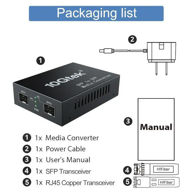Alt view image 3 of 4 - 10G SFP+ Media Converter, Dual SFP+ Port, Fiber to Ethernet Converter with 10GBase-T and 10 Gigabit SFP+ SR Module, Support CAT6.a/7 and Multimode LC Fiber Cable, MMF, 850nm, up to 300m