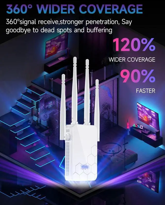 Alt view image 3 of 7 - 2025 WiFi Extender Internet Booster, 10000 Sq.ft Long Range Repeater Wireless Routers Amplifier, Mesh Wi-Fi 80% Faster | Broader Than Ever, Support More Network Devices at Home, 1-Tap Setup
