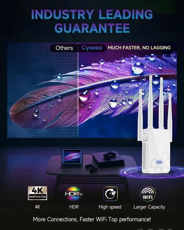Alt view image 5 of 7 - 2025 WiFi Extender Internet Booster, 10000 Sq.ft Long Range Repeater Wireless Routers Amplifier, Mesh Wi-Fi 80% Faster | Broader Than Ever, Support More Network Devices at Home, 1-Tap Setup