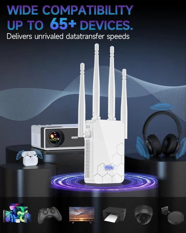 Alt view image 6 of 7 - 2025 WiFi Extender Internet Booster, 10000 Sq.ft Long Range Repeater Wireless Routers Amplifier, Mesh Wi-Fi 80% Faster | Broader Than Ever, Support More Network Devices at Home, 1-Tap Setup
