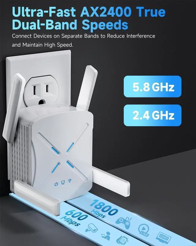 Alt view image 6 of 7 - 2026 WiFi Extender Signal Booster, New Gen Wi-Fi 6 Repeater, Long Range up to 12,000 sq.ft for Home, Dual-Band Internet Extender WiFi Booster w/Gigabit Ethernet Port, Easy Setup, EasyMesh Compatible