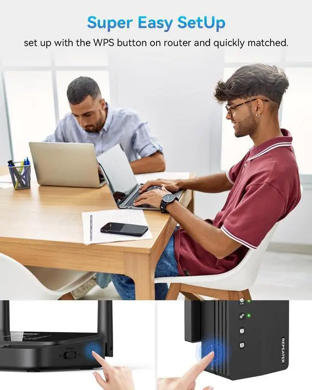 Alt view image 6 of 7 - WiFi Extender Signal Booster, 12880 Sq.Ft Range, 105 Device Compatibility, Dual Band 5GHz/2.4GHz, 1200Mbps, WiFi Extender for Expanded Coverage