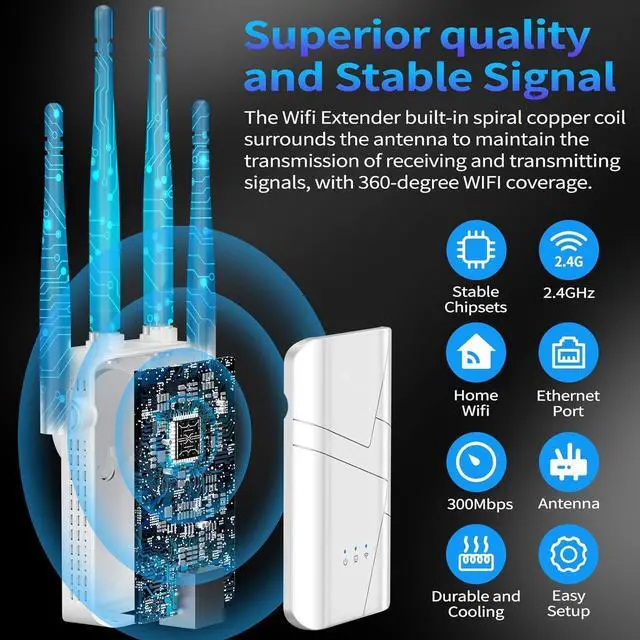 Alt view image 4 of 6 - 2025 WiFi Extender Signal Booster - up to 10000 sq.ft Coverage, Wireless Booster - Long Range Internet Repeater, WiFi Booster and Signal Amplifier w/Ethernet Port, 1-Tap Setup