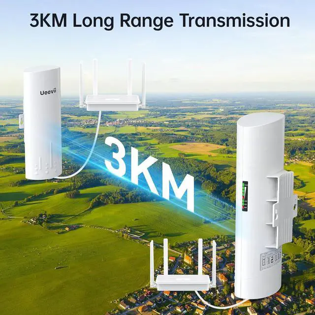 Alt view image 5 of 7 - UeeVii CPE450 Wireless Bridge and WR3000K WiFi Router Kit, 5.8G 3KM Point to Point Wireless Bridge Outdoor to Shop Barn Garage Building Network Kit Solution, Outdoor WiFi Bridge(2PCS), Plug and Play