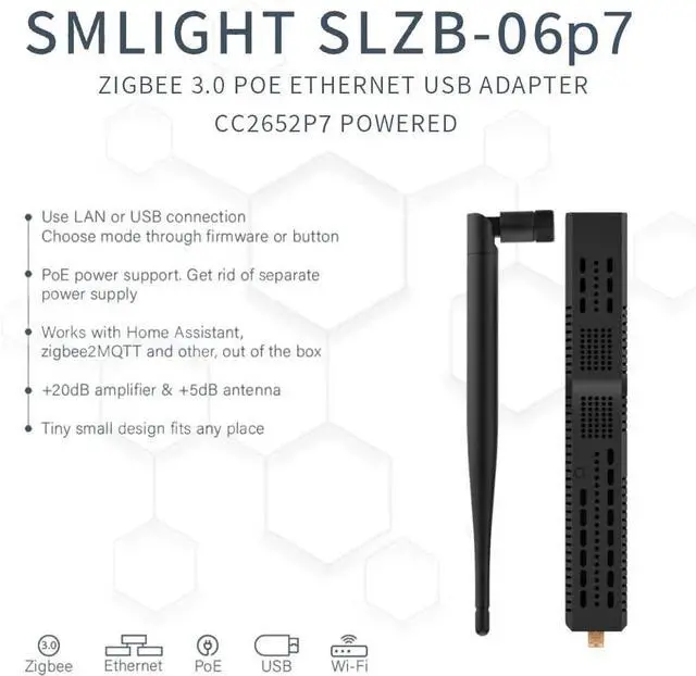 Alt view image 2 of 7 - SMLIGHT SLZB-06p7  A Zigbee 3.0 to Ethernet, USB, and WiFi Adapter with PoE Support, Works with Zigbee2MQTT, Home Assistant, ZHA