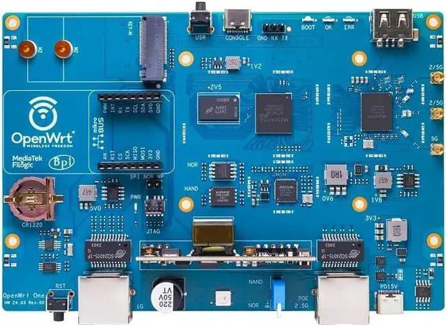 Alt view image 5 of 6 - WayPonDEV Banana Pi WiFi 6 OpenWrt One Router Board, Wireless Dual Band Internet Router, MediaTek MT7981B SoC 1GB DDR4 RAM, Integrated 1x 2.5GbE WAN Gigabit LAN RJ45 Port, Support AP, WPA,WPA2,WPA3
