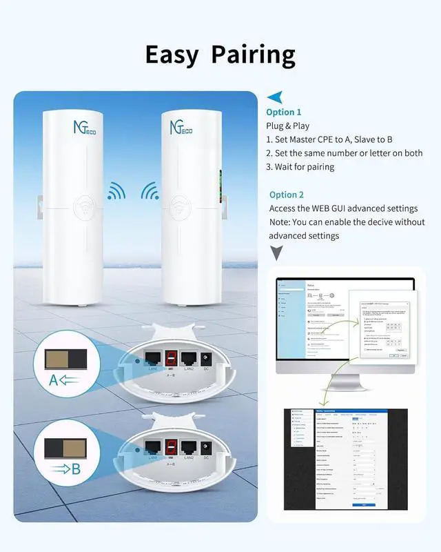 Alt view image 5 of 7 - Gigabit Wireless Bridge Outdoor, 5KM Point-to-Point WiFi for Network Extension, 5.8 GHz Compatible With Starlink and Cameras, Ideal for Barn, Farm, Shop, Plug and Play, 2 Pack