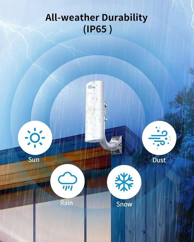 Alt view image 6 of 7 - Gigabit Wireless Bridge Outdoor, 5KM Point-to-Point WiFi for Network Extension, 5.8 GHz Compatible With Starlink and Cameras, Ideal for Barn, Farm, Shop, Plug and Play, 2 Pack