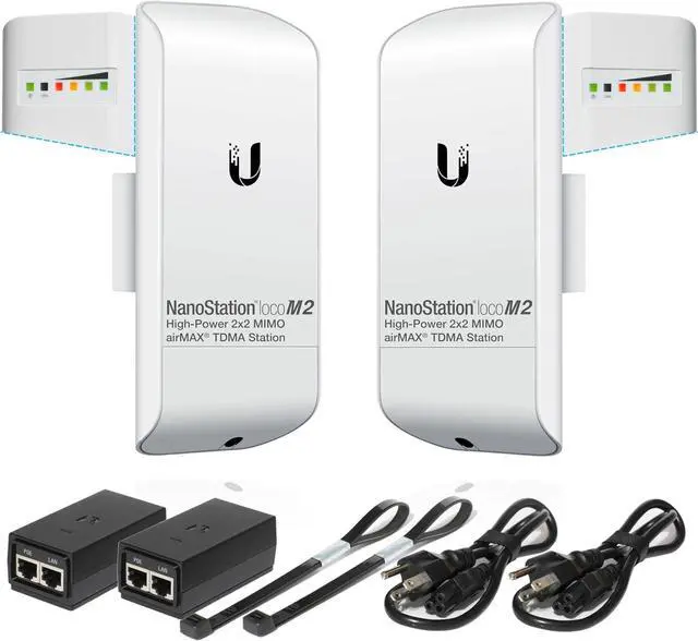 Main image of Wireless Bridge Ubiquiti LOCOM2 PRE-CONFIGURED, Bundle of 2 Ubiquiti Nanostation LOCO M2, Point to Point Outdoor WiFi Bridge, Plugh and Play 2.4GHz, 150+Mbps, 10+km Link Range, Network Bridge