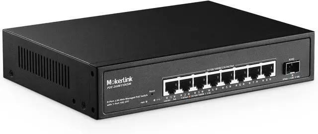 Main image of MokerLink 8 Port 2.5 Gigabit PoE Web Managed Switch with 10G SFP, 8 Port PoE IEEE802.3af/at, 120W, Managed Fanless Wall Mountable Network Switch