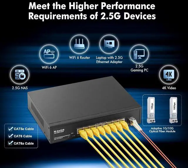 Alt view image 7 of 7 - MokerLink 8 Port 2.5 Gigabit PoE Web Managed Switch with 10G SFP, 8 Port PoE IEEE802.3af/at, 120W, Managed Fanless Wall Mountable Network Switch