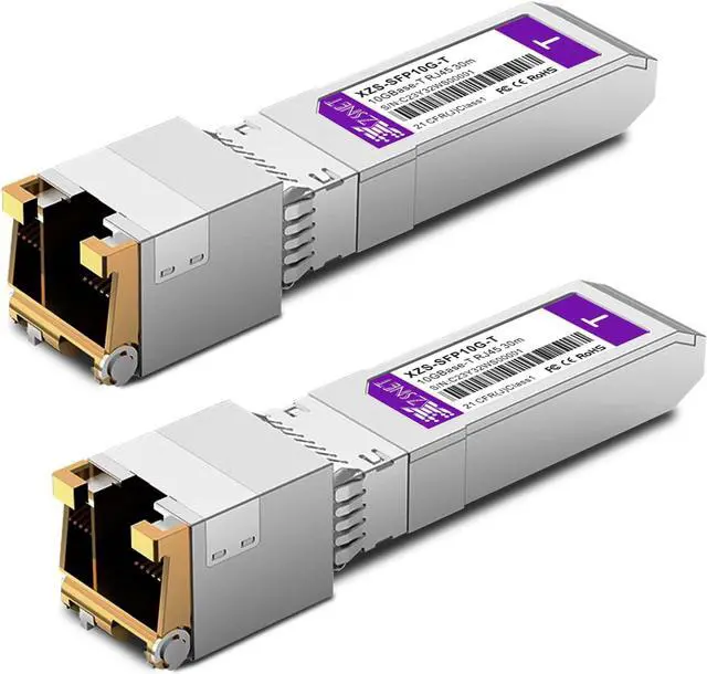Main image of 10GBASE-T SFP+ Transceiver, 1.25/2.5/5/10G SFP+ to RJ45, 10Gb Copper SFP+ to Ethernet Module for Cisco SFP-10G-T-S, Ubiquiti UniFi UF-RJ45-10G, Mikrotik, Meraki, Netgear, D-Link and More, 2 Pack