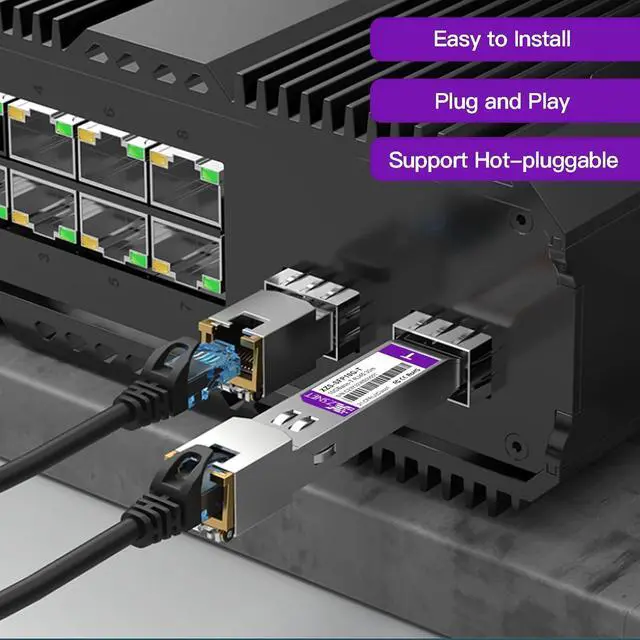 Alt view image 4 of 7 - 10GBASE-T SFP+ Transceiver, 1.25/2.5/5/10G SFP+ to RJ45, 10Gb Copper SFP+ to Ethernet Module for Cisco SFP-10G-T-S, Ubiquiti UniFi UF-RJ45-10G, Mikrotik, Meraki, Netgear, D-Link and More, 2 Pack