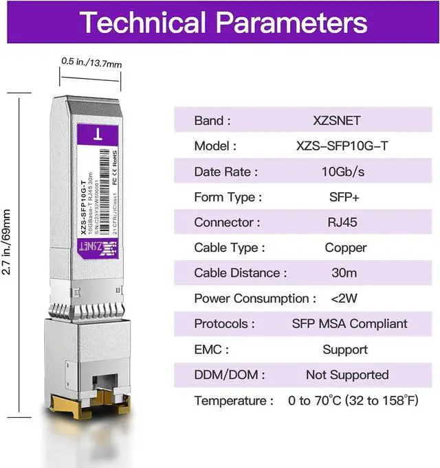 Alt view image 6 of 7 - 10GBASE-T SFP+ Transceiver, 1.25/2.5/5/10G SFP+ to RJ45, 10Gb Copper SFP+ to Ethernet Module for Cisco SFP-10G-T-S, Ubiquiti UniFi UF-RJ45-10G, Mikrotik, Meraki, Netgear, D-Link and More, 2 Pack